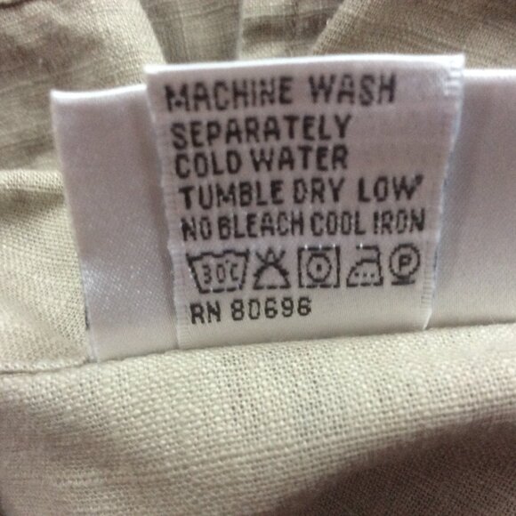 Wild Palms Vintage Khaki/Tan Linen Oyster Shell Button Lagenlook Shacket Large - Picture 6 of 6